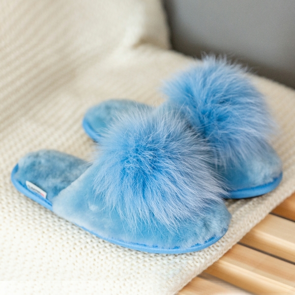 Blue fur sheepskin slippers "Angel" - Picture 8 of 13